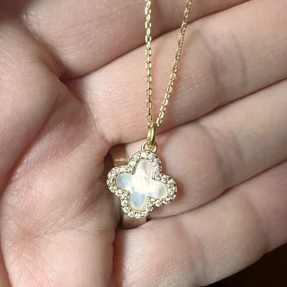 Rachel Zoe 14k Gold Plated Clover Pendant Necklace with CZs - Picture 6 of 7